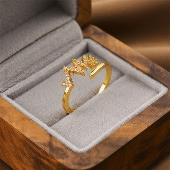 Elegant Gold Crown Adjustable Ring for Women