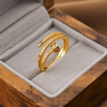 Spiral Duo Band Ring – 18K Gold Polish with CZ Sparkle