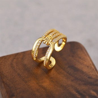 Interlock Buckle Ring – Designer-Inspired CZ Gold Ring