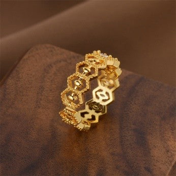 Honeycomb Infinity Ring – Textured Gold Finish