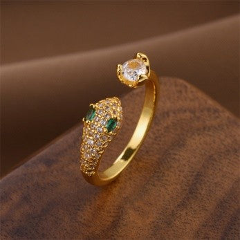 Emerald-Eyed Snake Ring – Adjustable CZ Serpent Design