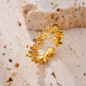 Floral Blossom Ring – Dainty CZ Flower Band