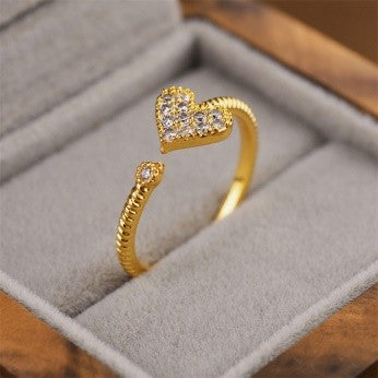 Open Heart CZ Ring – Adjustable Romantic Gift Ring