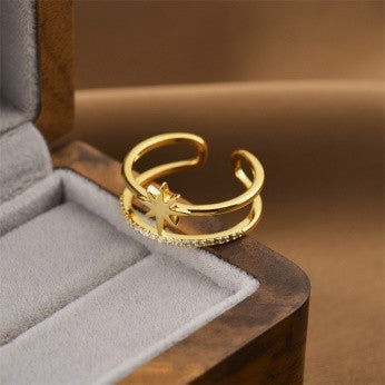 Half Star Twin Band Ring – Celestial-Inspired Gold Jewelry
