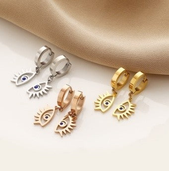 Evil Eye Drop Earrings – Gold, Silver & Rose Gold Variants