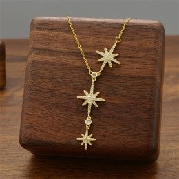 Triple Star Drop CZ Necklace – Gold, Rose Gold & Silver