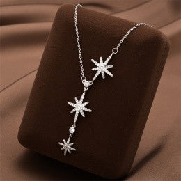 Triple Star Drop CZ Necklace – Gold, Rose Gold & Silver
