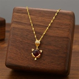 Fox Charm Red Stone Necklace – Gold & Rose Gold