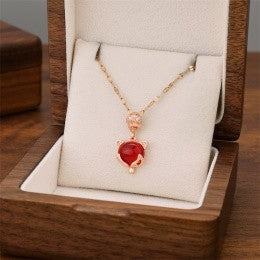 Fox Charm Red Stone Necklace – Gold & Rose Gold