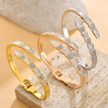 Sleek Snake-Head Bangle – Gold, Rose Gold & Silver Finish