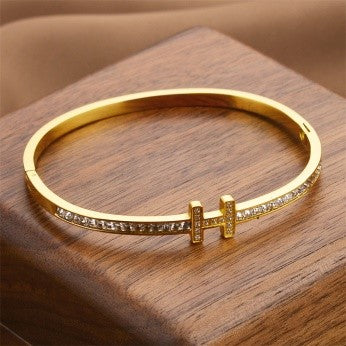 Minimalist Twin Bar CZ Bangle – Gold, Silver & Rose Gold