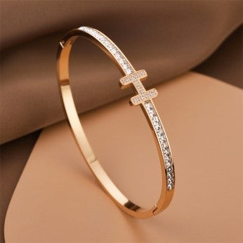 Minimalist Twin Bar CZ Bangle – Gold, Silver & Rose Gold