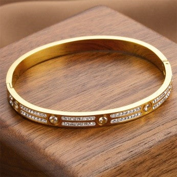 Screw-Style CZ Bangle – Luxury-Inspired Gold, Silver & Rose Gold