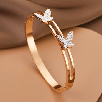 Dual Butterfly CZ Bangle – Gold, Rose Gold & Silver Plated