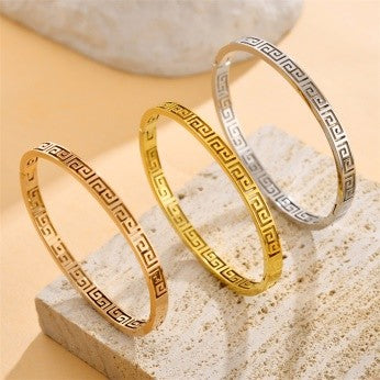 Greek Key Engraved Bracelet – Classic Heritage Design (Gold, Silver & Rose Gold)
