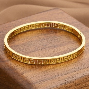 Greek Key Engraved Bracelet – Classic Heritage Design (Gold, Silver & Rose Gold)