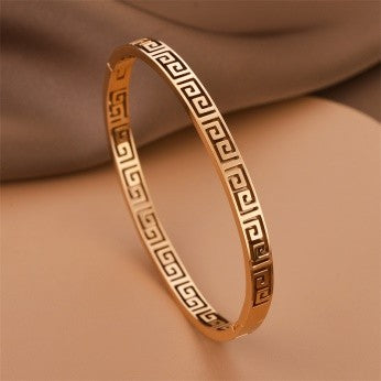 Greek Key Engraved Bracelet – Classic Heritage Design (Gold, Silver & Rose Gold)