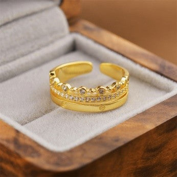 Crown-Inspired Designer Band – Triple Row CZ Adjustable Ring