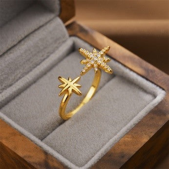 Double Star Open Ring – Twinkling CZ Design