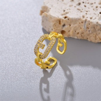 Chain Link Motif Ring – CZ Studded Statement