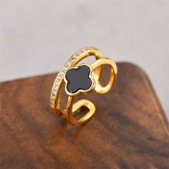 Black and White Clover Designer Ring – Dual Band CZ Accent