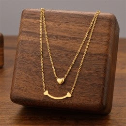 Double Layer Smile & Heart Necklace – Gold & Rose Gold