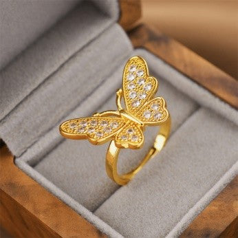 Butterfly CZ Ring – Bold Gold and Silver Statement Design
