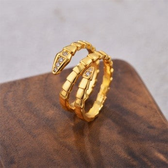 Double Snake Coil Ring – Gold and silver Wrap Design with CZ Eyes